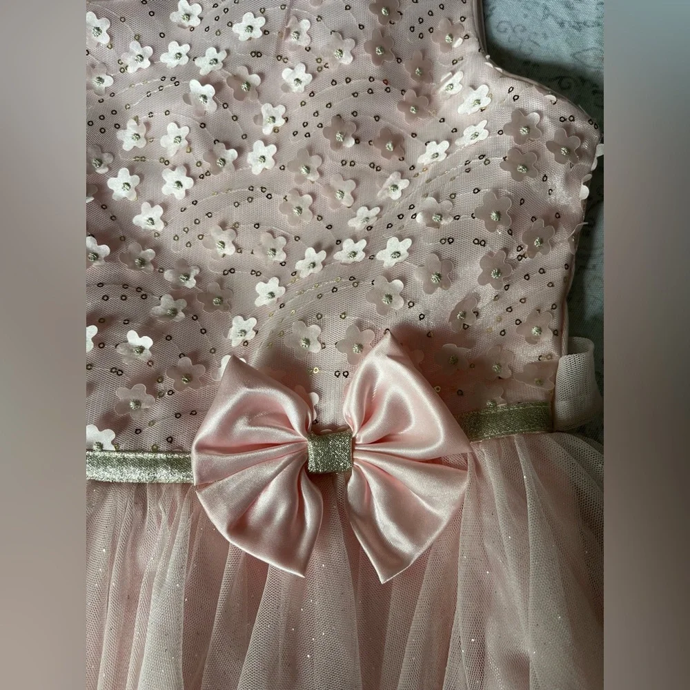 Jona Michelle, baby Pink‎ Sparkle Dress with Bow, sleeveless floral design